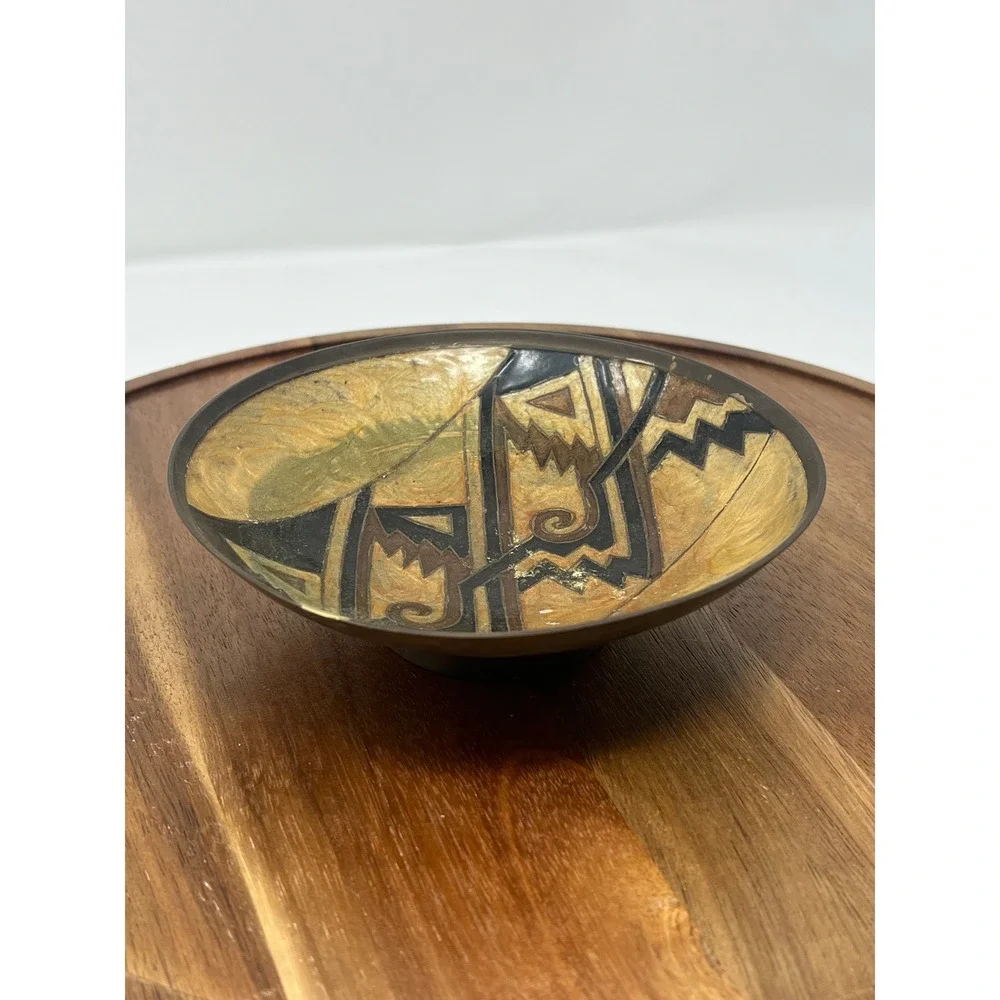 Vintage Decorative Vase Southwestern Geometric Design Brass